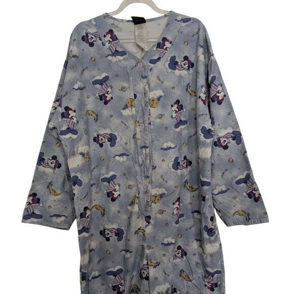 Mickey Unlimited Flannel One Piece Pajamas Size Large Blue Full Body Union Suit - Picture 2 of 10